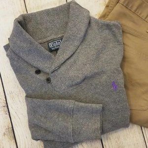 Polo Ralph Lauren Shawl Sweater Large Grey